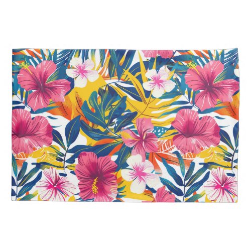 Vibrant Tropical Floral Paradise Pattern Design Pillow Case