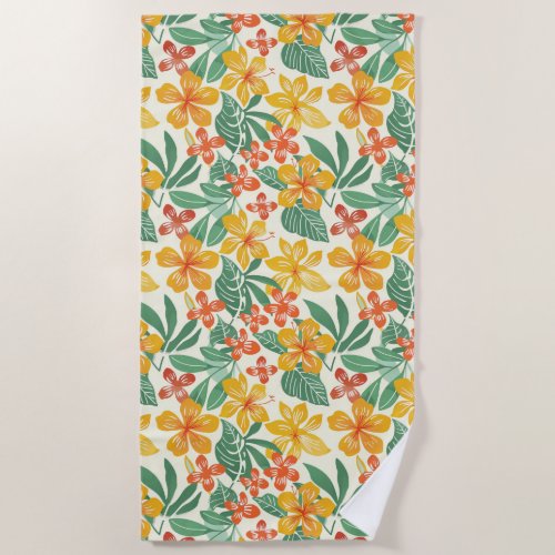 Vibrant Tropical Floral Pattern Beach Towel