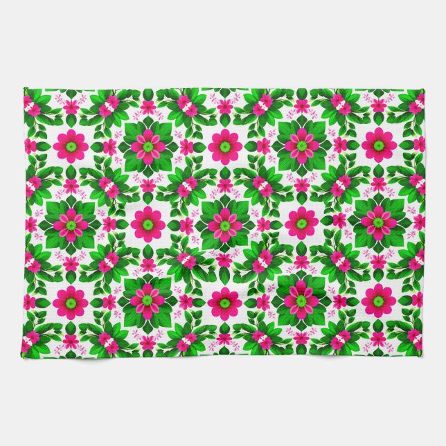 Vibrant Tropical Floral Pattern Kitchen Towel (Horizontal)