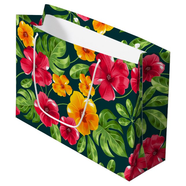 Vibrant Tropical Floral Pattern Large Gift Bag (Front Angled)