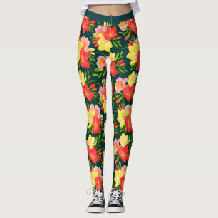 Vibrant Tropical Floral Pattern Leggings