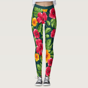 Vibrant Tropical Floral Pattern Leggings