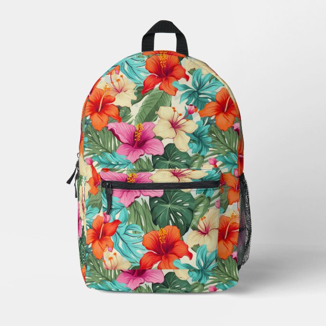 Vibrant Tropical Floral Pattern Printed Backpack (Front)