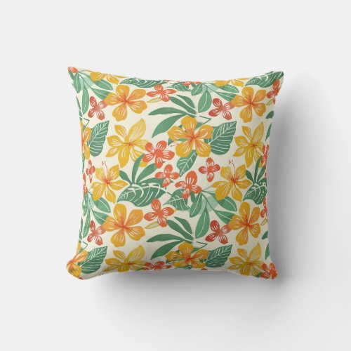 Vibrant Tropical Floral Pattern Throw Pillow