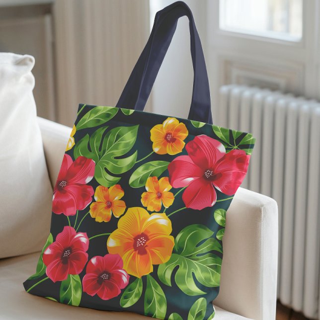 Vibrant Tropical Floral Pattern Tote Bag (Creator Uploaded)