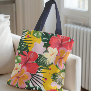 Vibrant Tropical Floral Pattern Tote Bag