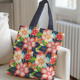 Vibrant Tropical Floral Pattern Tote Bag