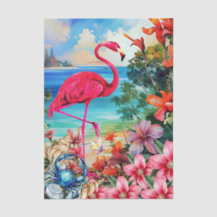 Vibrant Tropical Floral Pink Flamingo Decoupage Tissue Paper