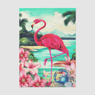 Vibrant Tropical Floral Pink Flamingo Decoupage Tissue Paper