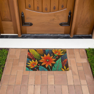 Vibrant Tropical Flower Art Fiber Doormat