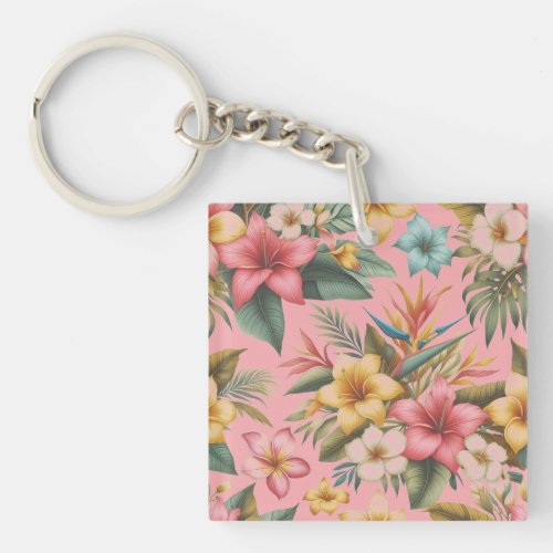 Vibrant Tropical Flower Pattern  Keychain