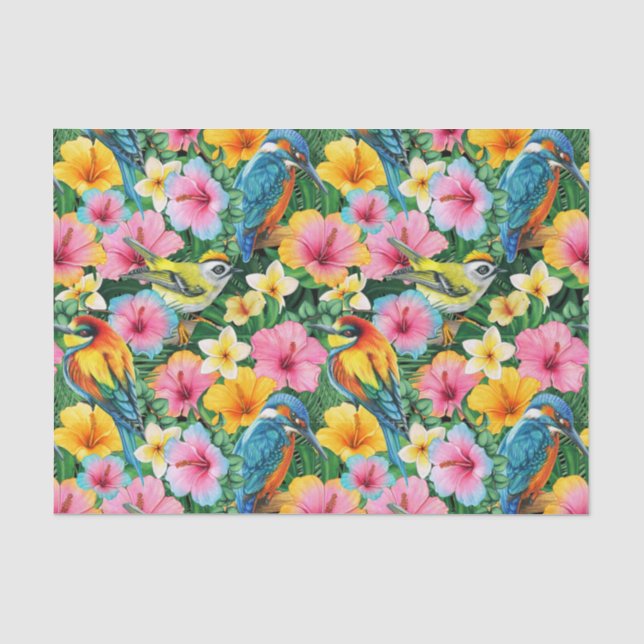 Vibrant Tropical Flowers and Birds Tissue Paper (Front)