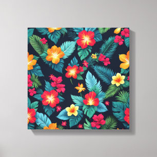 Vibrant Tropical Flowers and Leaves Canvas Print