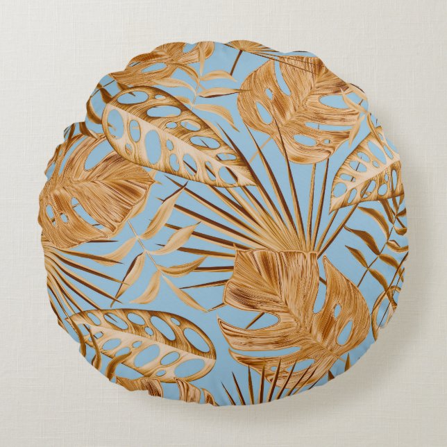 Vibrant Tropical Flowers: Colorful Seamless. Round Pillow (Front)