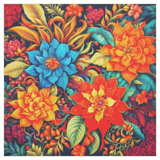 Vibrant Tropical Flowers Fabric