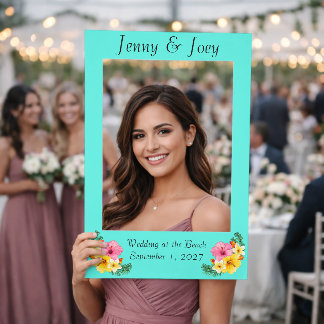 Vibrant Tropical Flowers Hawaii Turquoise Selfie Frame