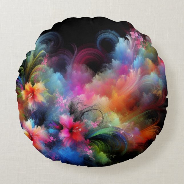 Vibrant Tropical Flowers  Round Pillow (Front)