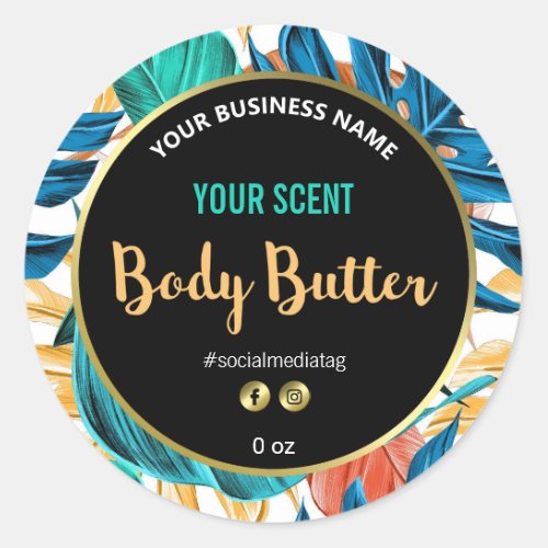 Vibrant Tropical Foliage Gold Body Butter Labels