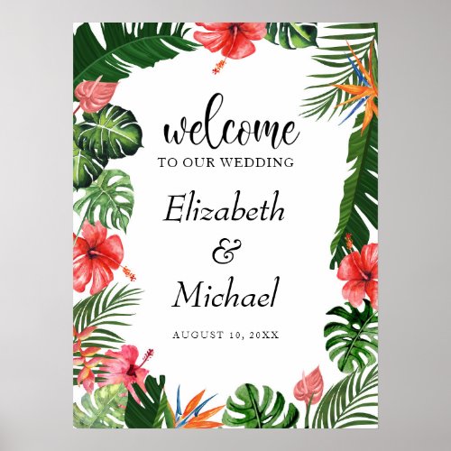 Vibrant Tropical Frame Wedding Welcome Sign