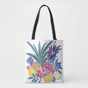 Vibrant Tropical Fruit and Hibiscus Flower Tote Ba Bag