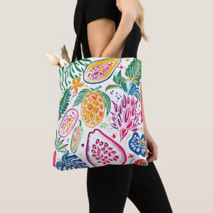Vibrant Tropical Fruit Watercolor Pattern Budget Tote Bag