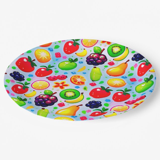 Vibrant Tropical Fruits Paper Plates (Angled)