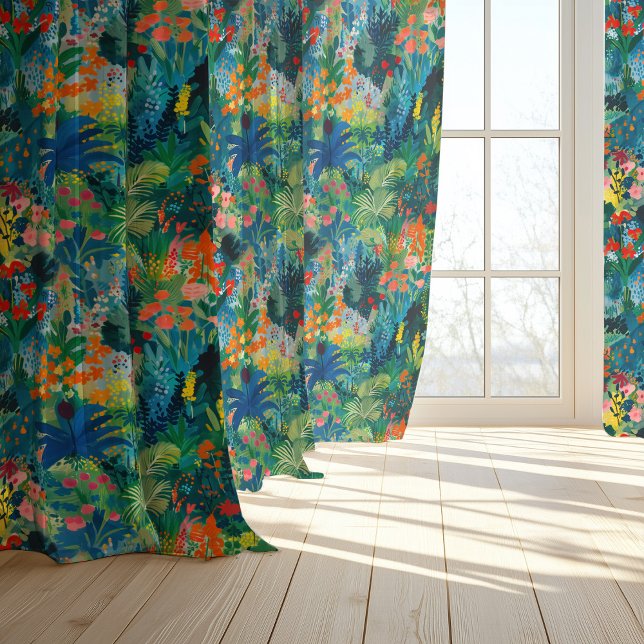 Vibrant Tropical Garden Lush Botanical Design Sheer Curtains (Creator Uploaded)