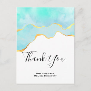 Vibrant Tropical Green with Gold Border Thank You Postcard