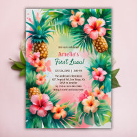Vibrant Tropical Hawaiian First Luau 1st Birthday