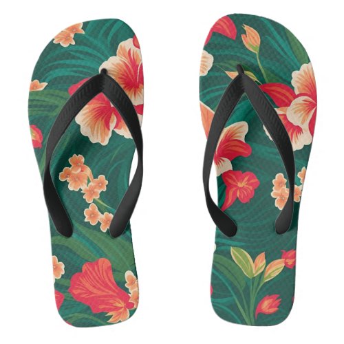 Vibrant Tropical Hawaiian Flip Flops