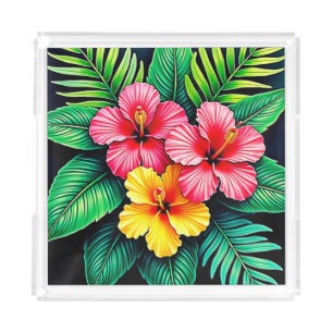 Vibrant Tropical Hibiscus Art Acrylic Tray