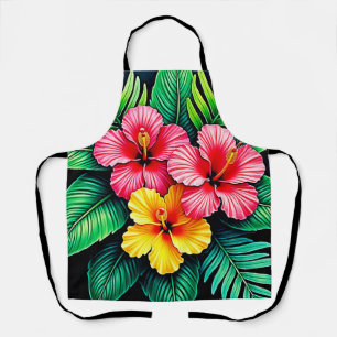 Vibrant Tropical Hibiscus Art Apron