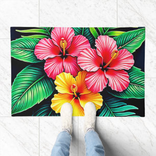 Vibrant Tropical Hibiscus Art Doormat
