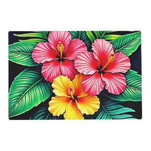 Vibrant Tropical Hibiscus Art Placemat