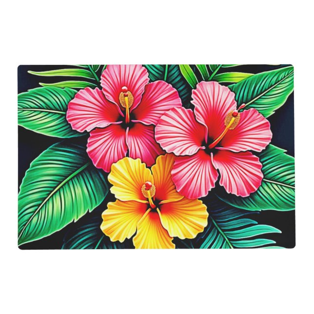 Vibrant Tropical Hibiscus Art Placemat (Front)