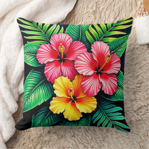 Vibrant Tropical Hibiscus Art Throw Pillow