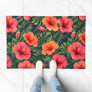 Vibrant Tropical Hibiscus Blooms Doormat