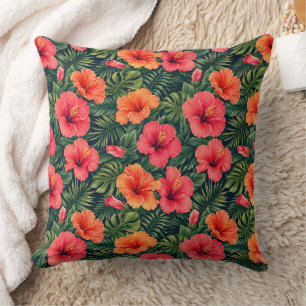 Vibrant Tropical Hibiscus Blooms Throw Pillow