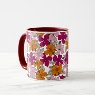 Vibrant Tropical Hibiscus Floral Burgundy Two-Tone Mug