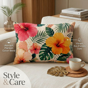 Vibrant Tropical Hibiscus Floral Seamless Pattern Accent Pillow