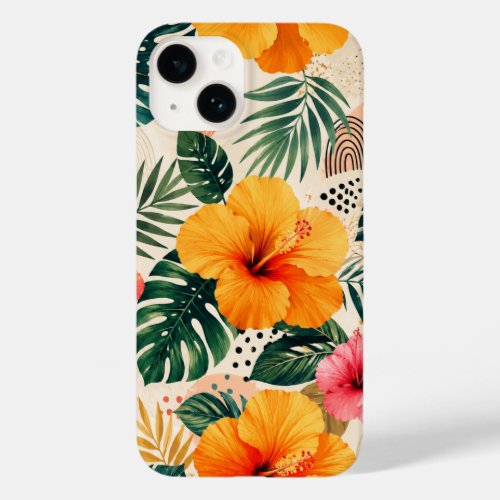 Vibrant Tropical Hibiscus Floral Seamless Pattern Case-Mate iPhone 14 Case