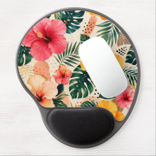 Vibrant Tropical Hibiscus Floral Seamless Pattern Gel Mouse Pad