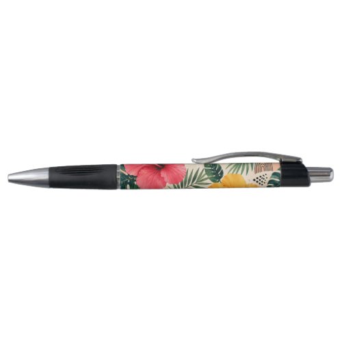 Vibrant Tropical Hibiscus Floral Seamless Pattern Pen