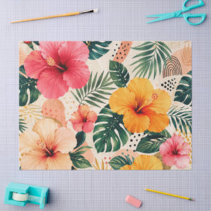 Vibrant Tropical Hibiscus Floral Seamless Pattern Tissue Paper
