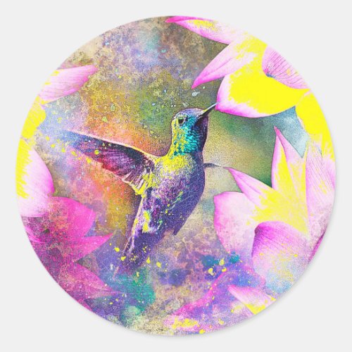 Vibrant Tropical Hummingbird Classic Round Sticker