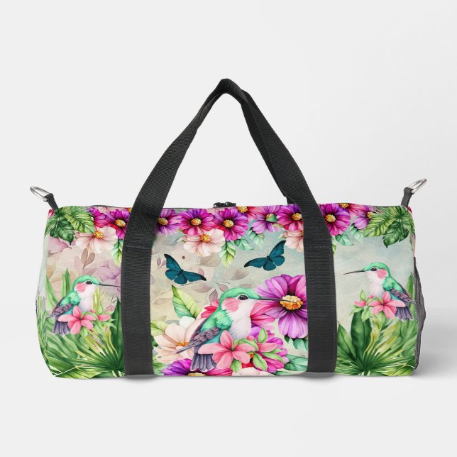 Vibrant Tropical Hummingbirds Duffle Bag (Front)