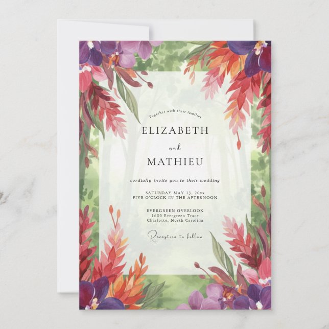 Vibrant Tropical Leaf Wedding Invitation (Front)