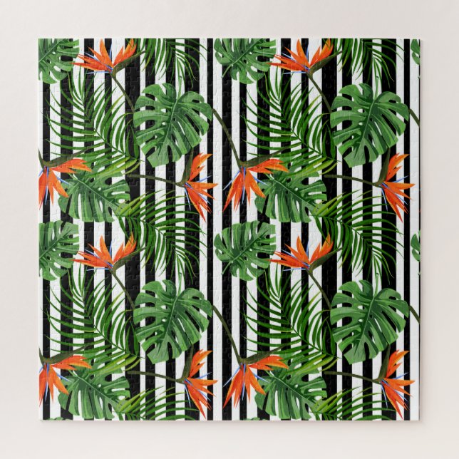 Vibrant Tropical Leaves and Flowers Design Jigsaw Puzzle (Vertical)