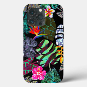 Vibrant Tropical Leaves and Flowers Pattern iPhone 13 Pro Case