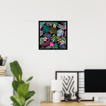 Vibrant Tropical Leaves and Flowers Pattern